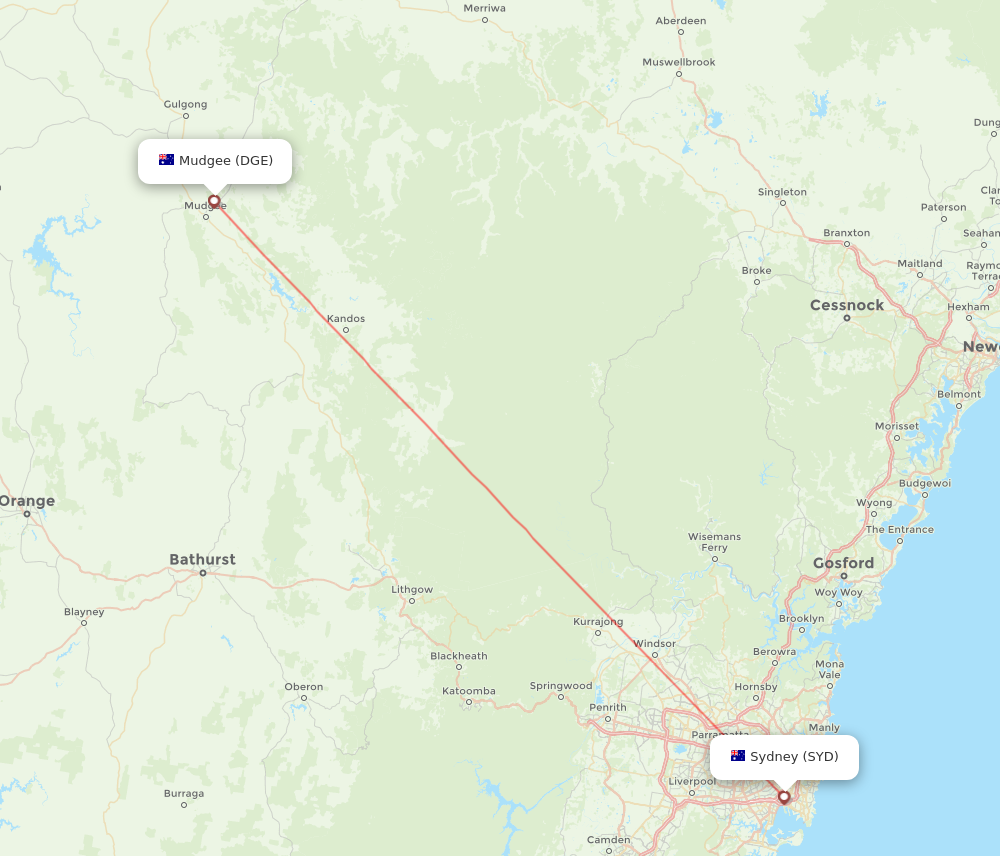 DGE to SYD flights and routes map