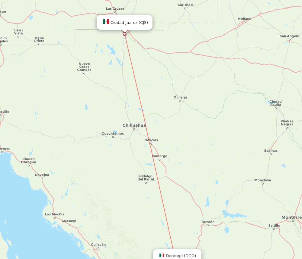 Durango - Ciudad Juarez route map and flight paths