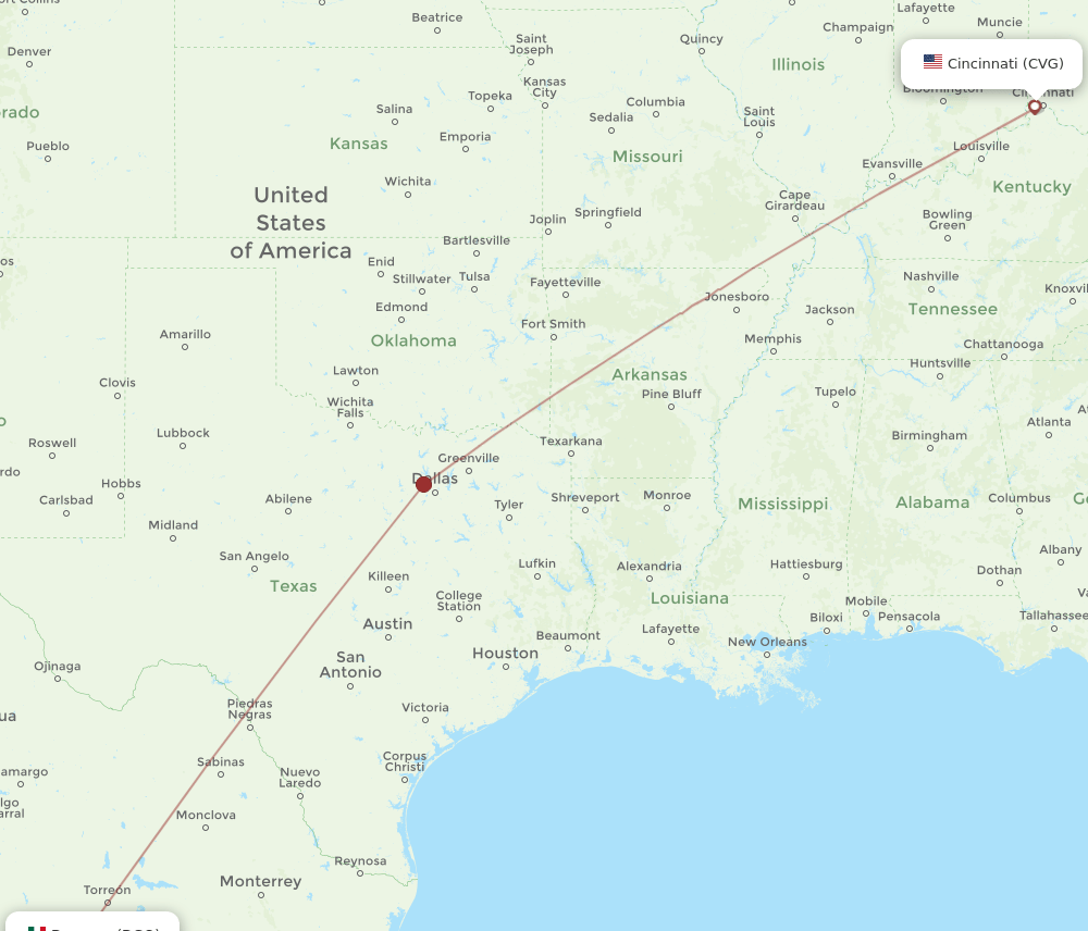 DGO-CVG flight routes