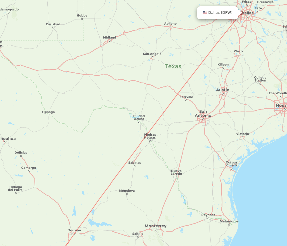 Durango - Dallas route map and flight paths