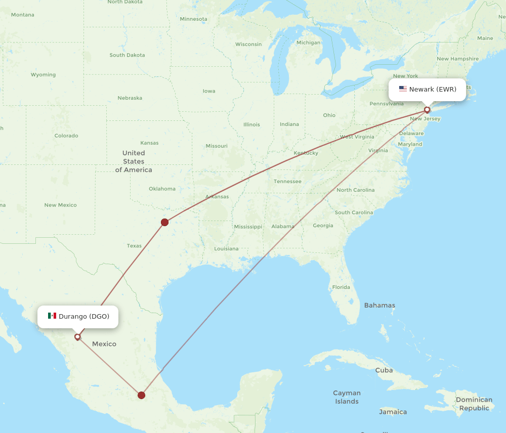 DGO-EWR flight routes