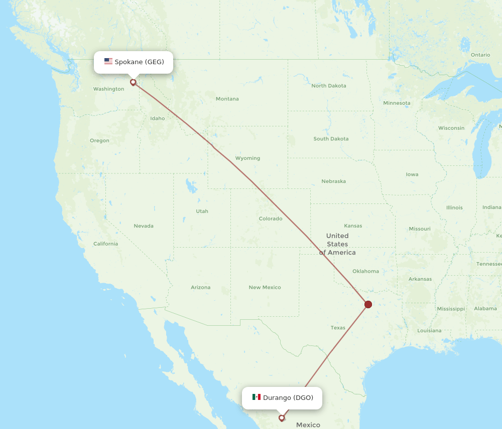 Spokane - Durango route map and flight paths
