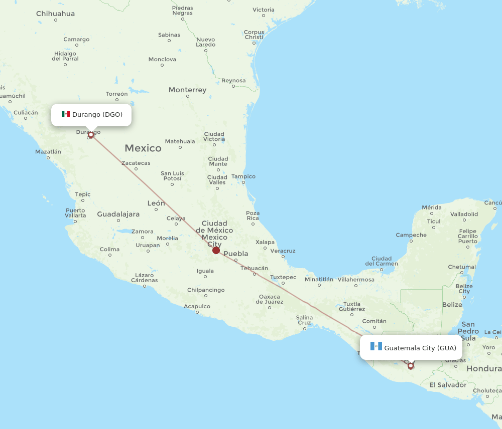 DGO-GUA flight routes