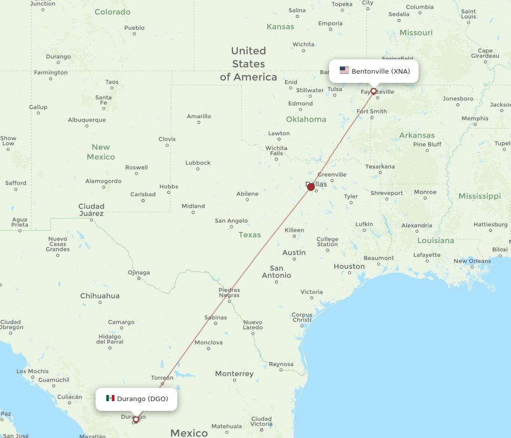 DGO-XNA flight routes