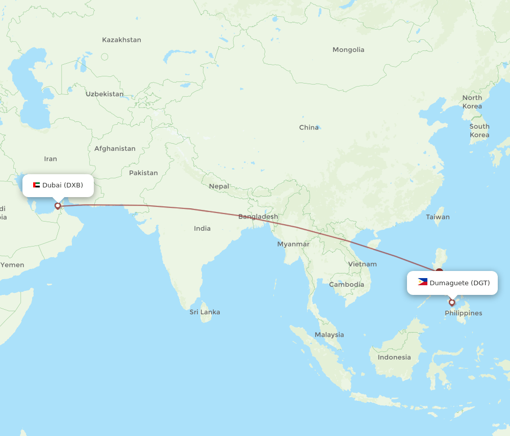 DGT to DXB flights and routes map