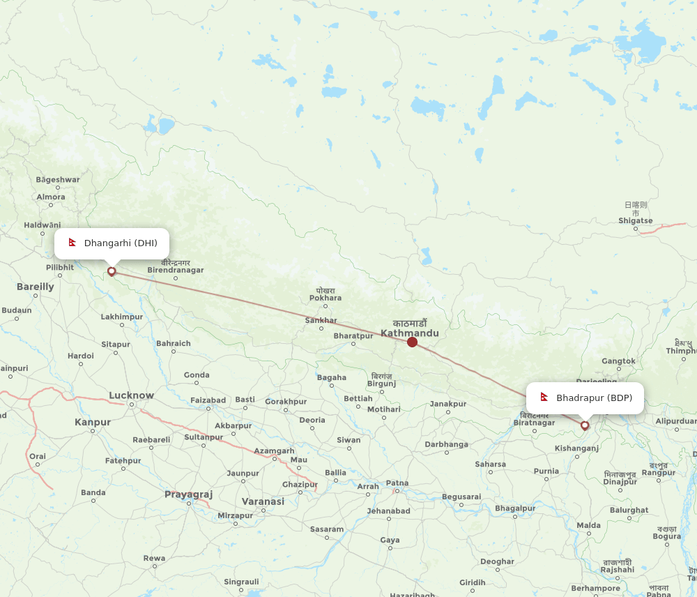 DHI to BDP flights and routes map