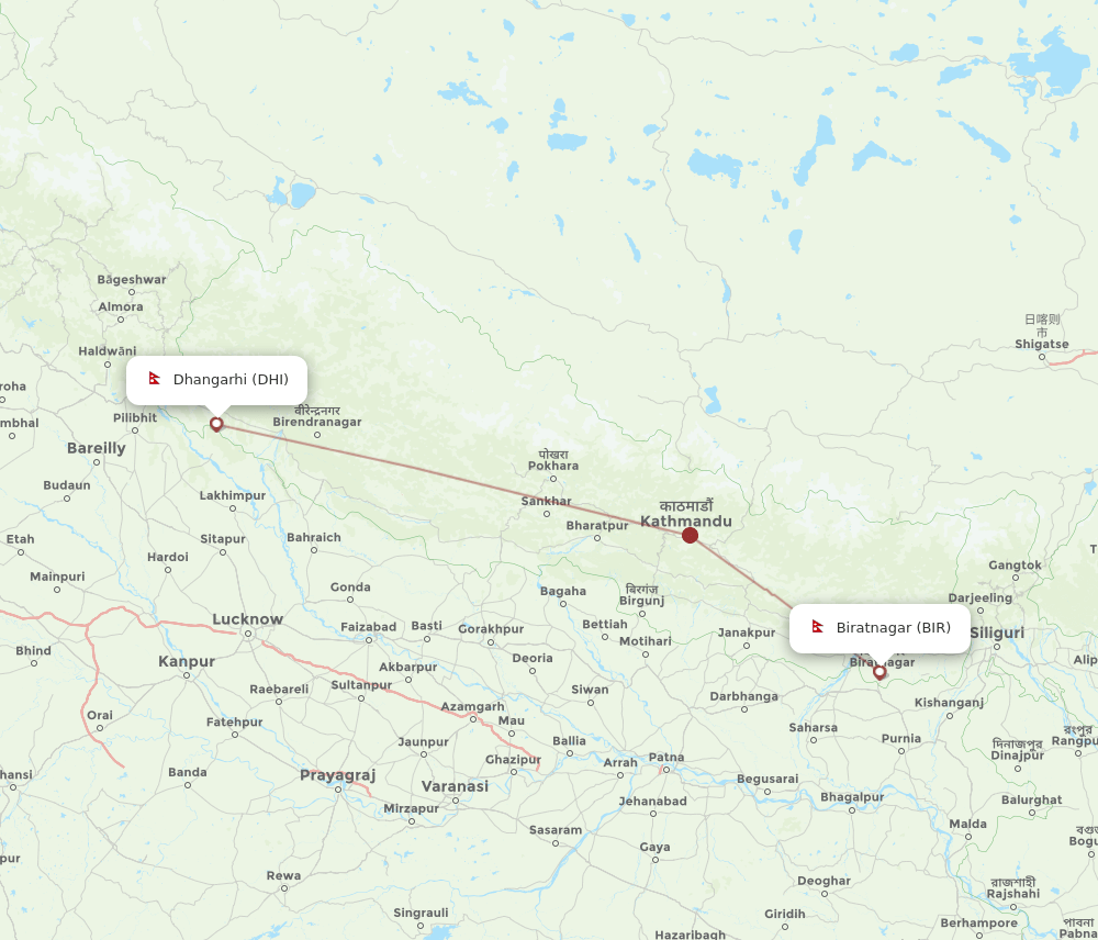 DHI to BIR flights and routes map