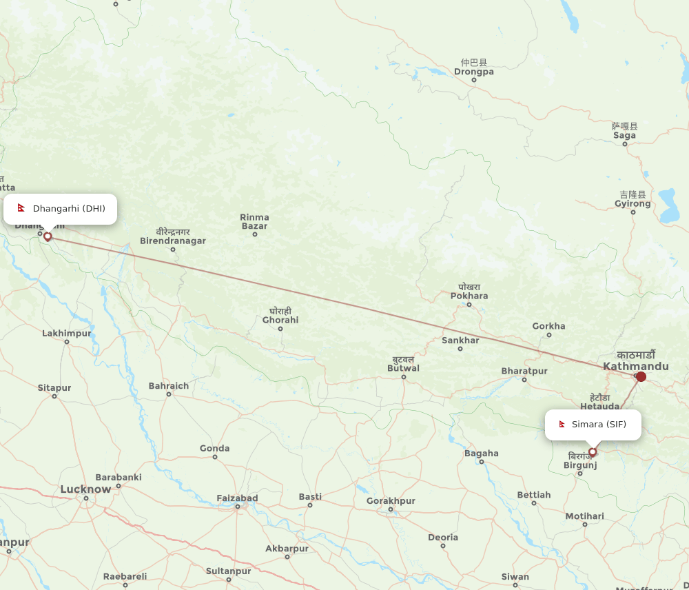 DHI to SIF flights and routes map