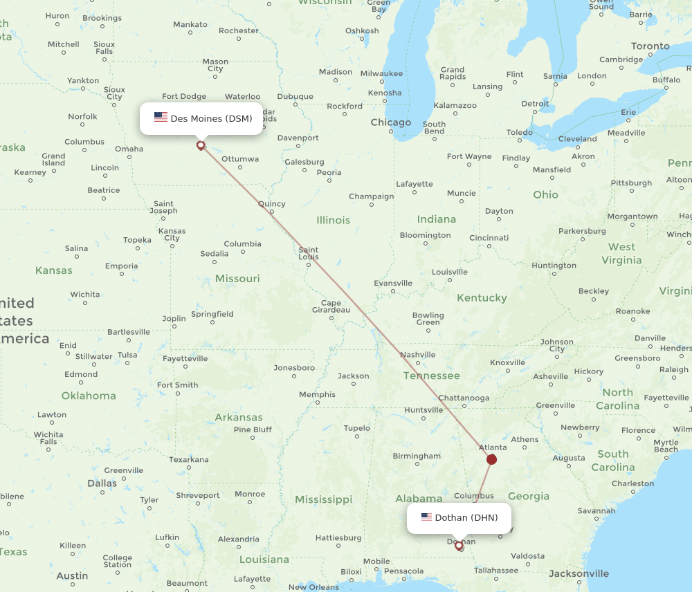 DHN-DSM flight routes