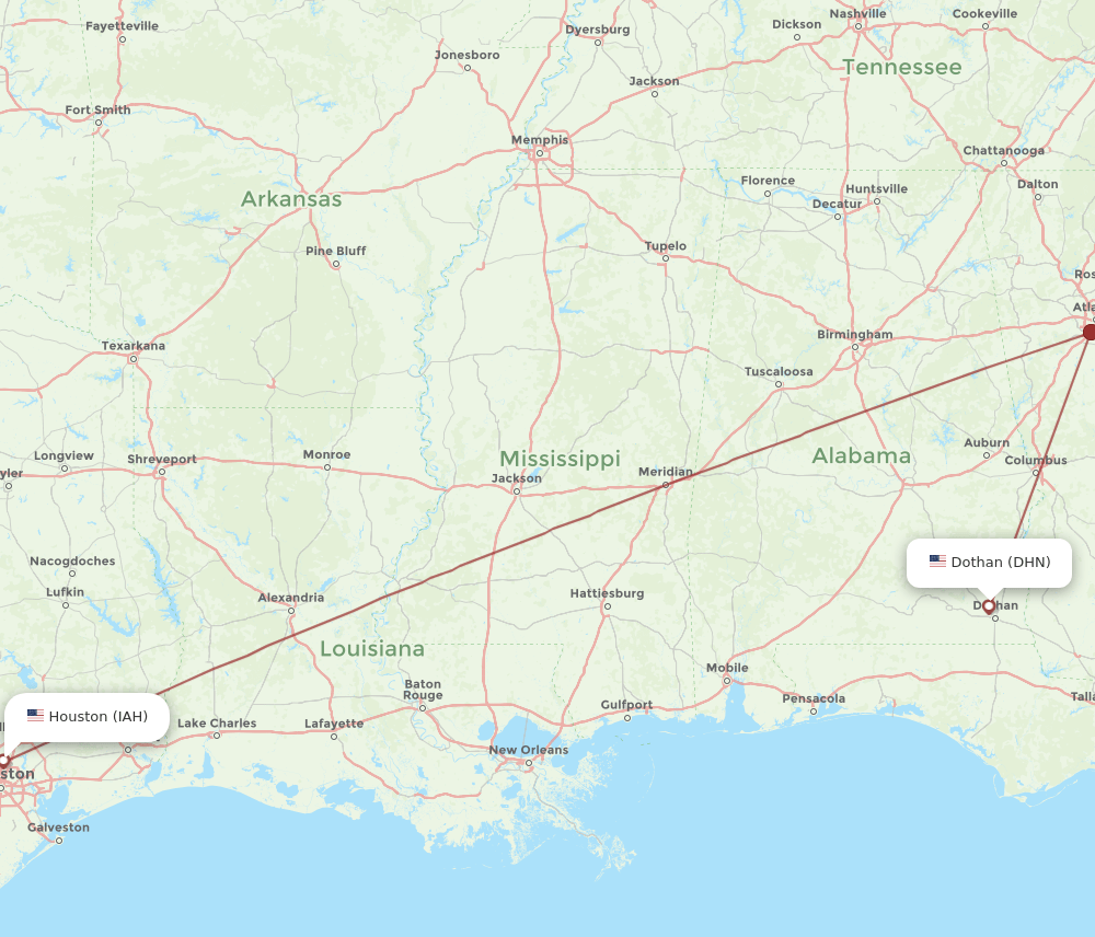DHN-IAH flight routes