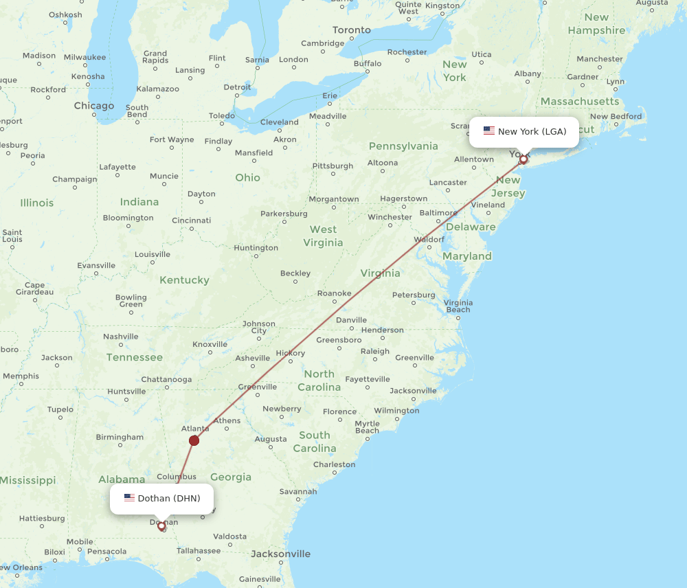 DHN-LGA flight routes