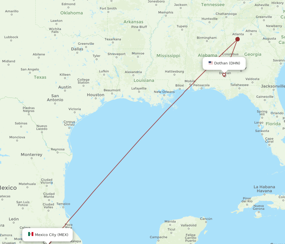 DHN-MEX flight routes