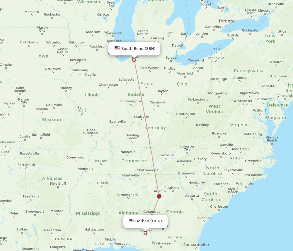 DHN-SBN flight routes