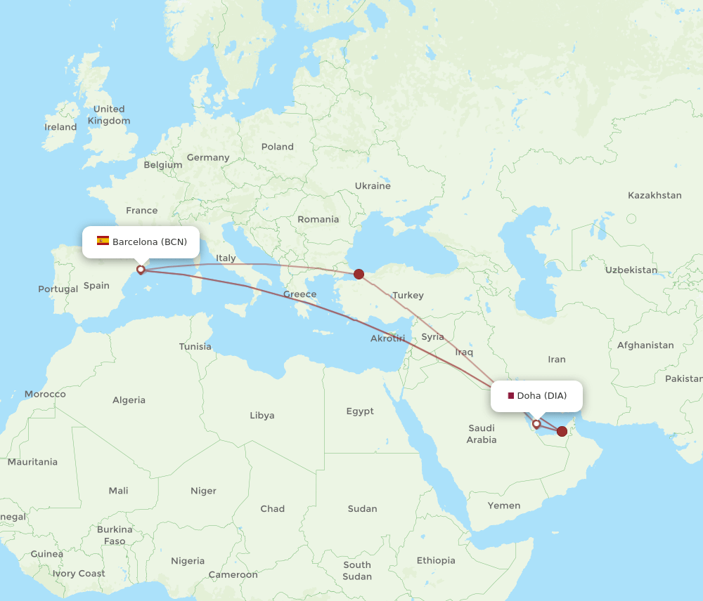 DIA-BCN flight routes