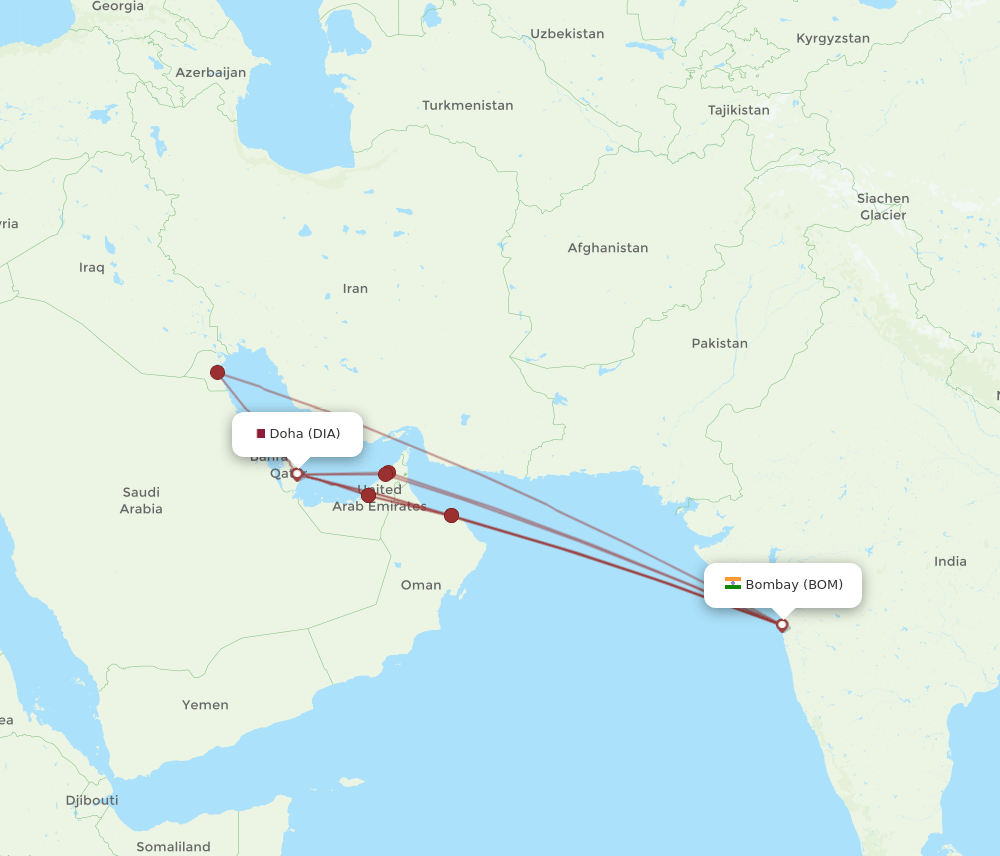 DIA-BOM flight routes
