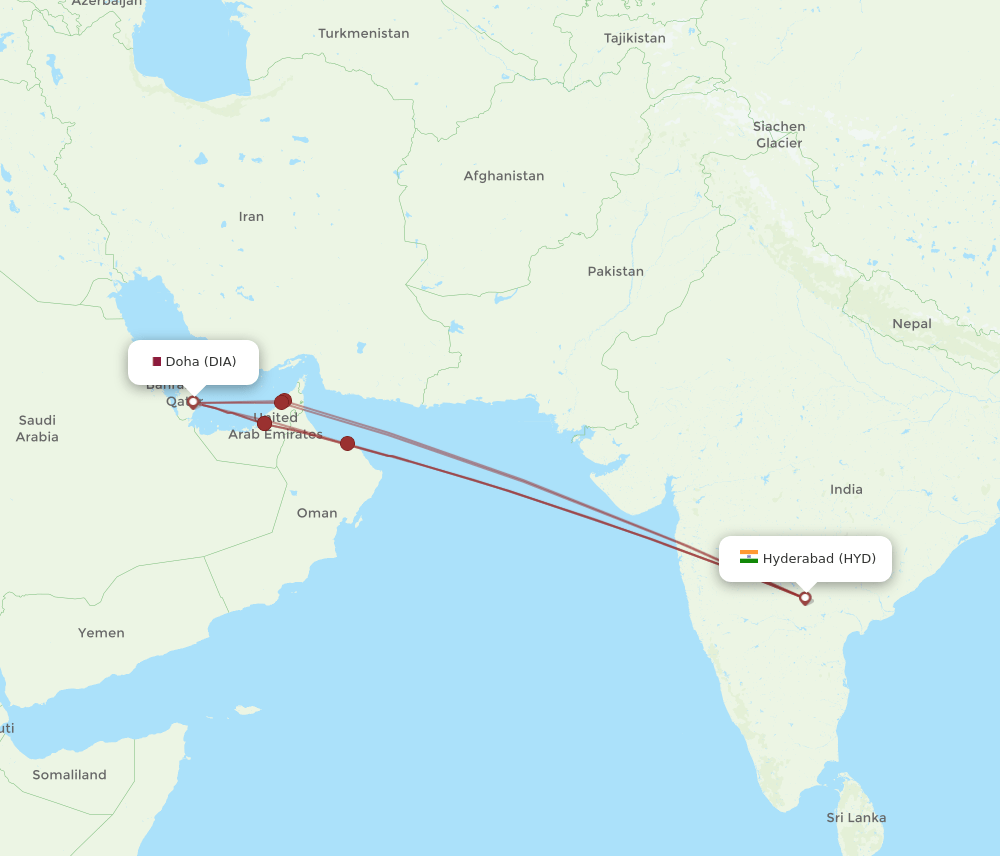DIA-HYD flight routes
