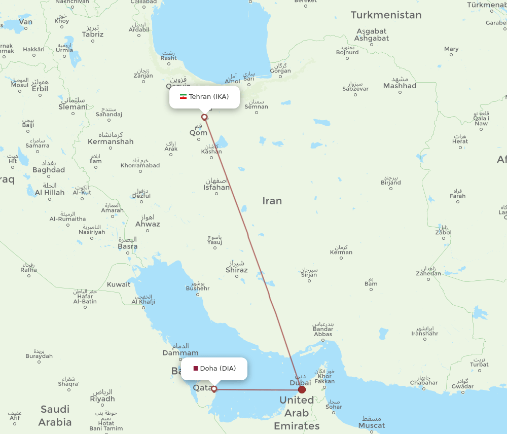 DIA-IKA flight routes