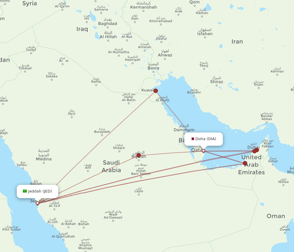 DIA-JED flight routes