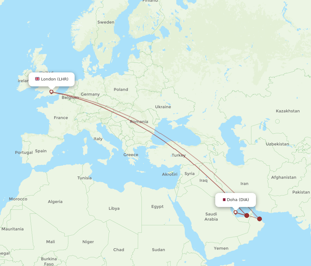 DIA-LHR flight routes