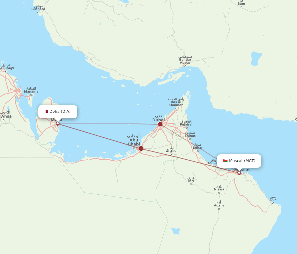 DIA to MCT flights and routes map