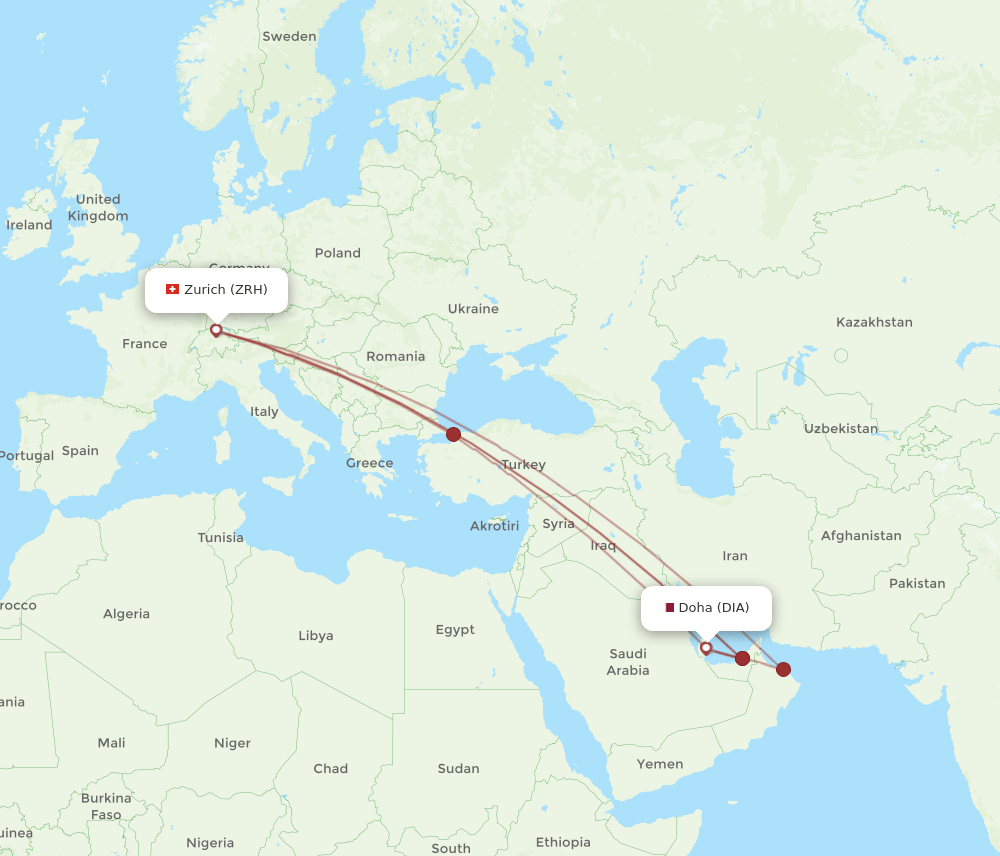 DIA to ZRH flights and routes map