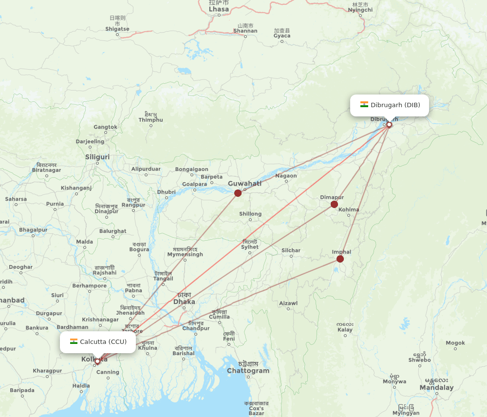DIB-CCU flight routes