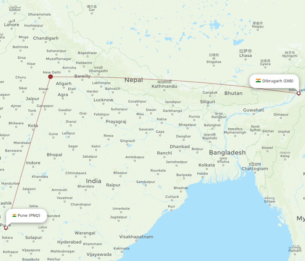 DIB-PNQ flight routes
