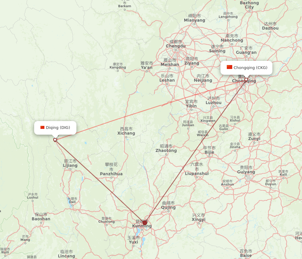 DIG to CKG flights and routes map