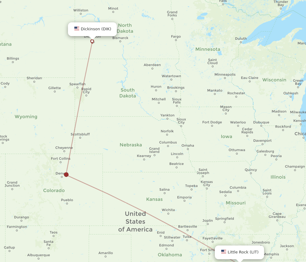 DIK to LIT flights and routes map