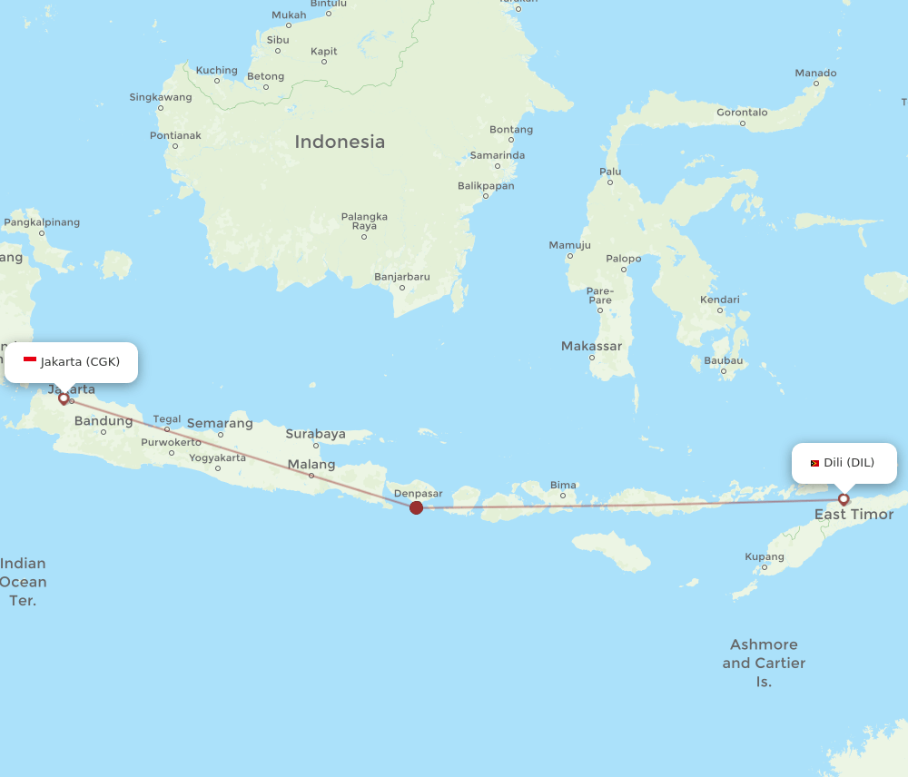 Jakarta - Dili route map and flight paths