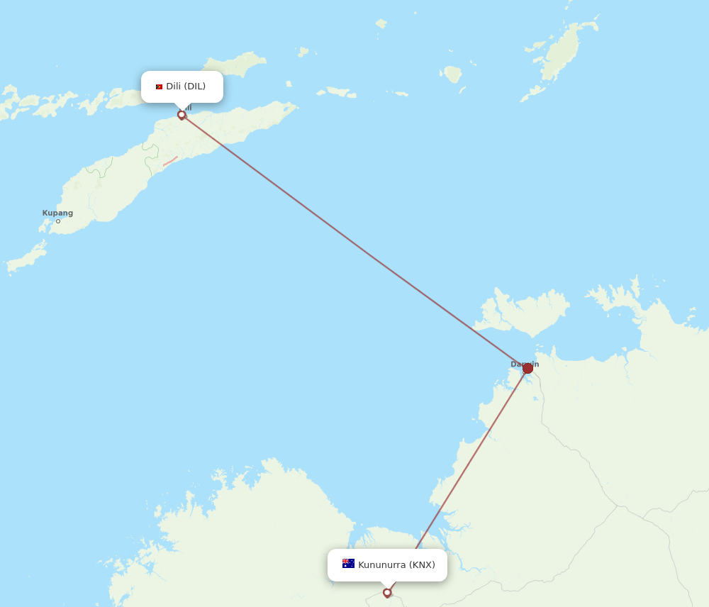 Kununurra - Dili route map and flight paths