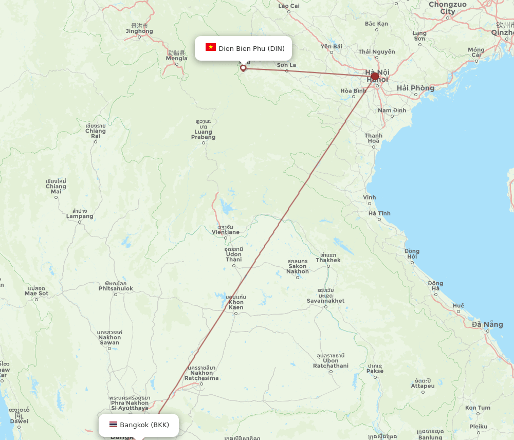 Bangkok - Dien Bien Phu route map and flight paths