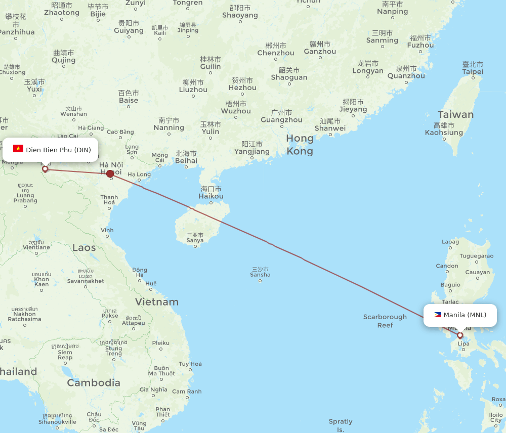 Manila - Dien Bien Phu route map and flight paths
