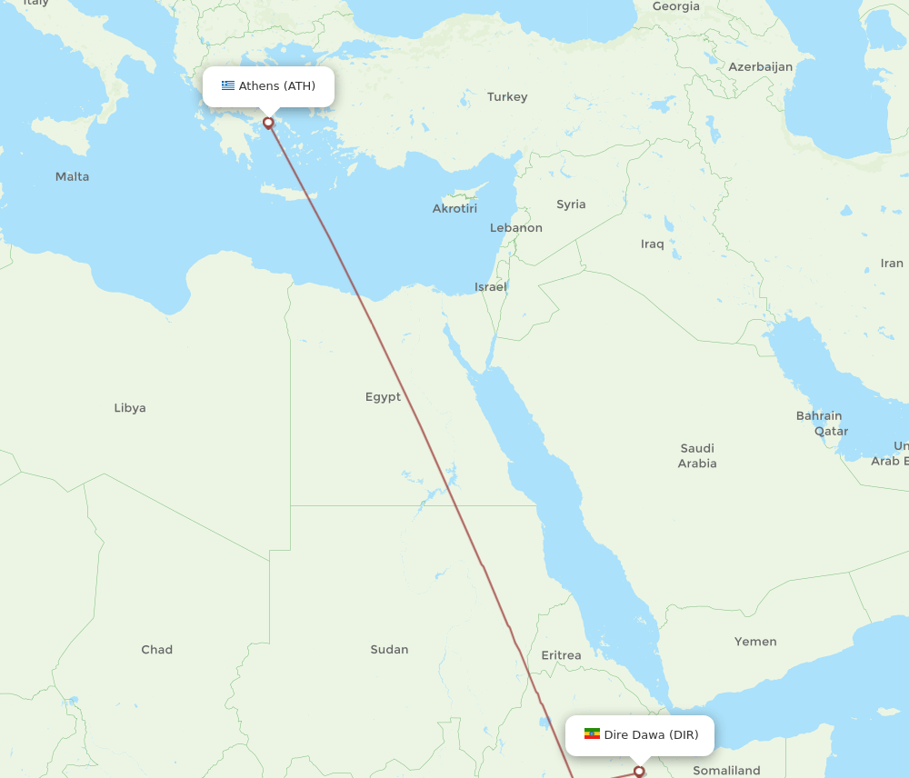 DIR to ATH flights and routes map