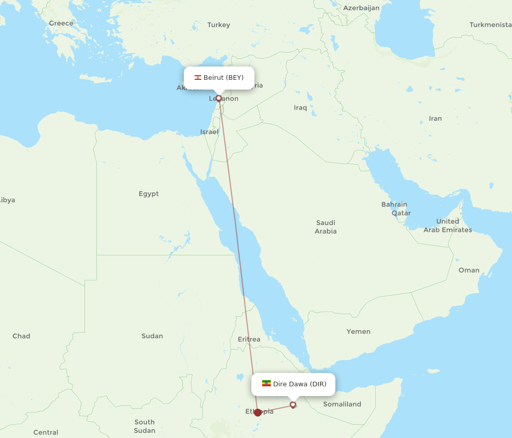 DIR to BEY flights and routes map