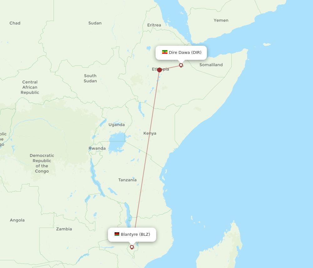 DIR to BLZ flights and routes map