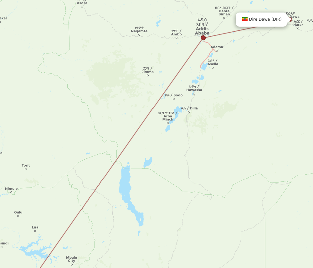 DIR to EBB flights and routes map