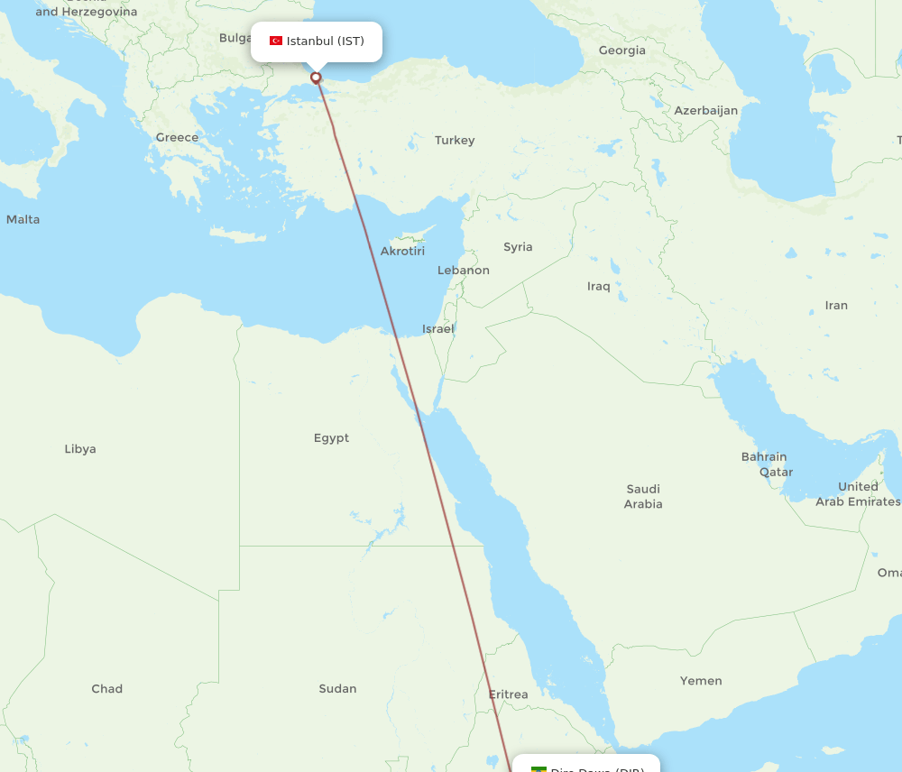 DIR to IST flights and routes map