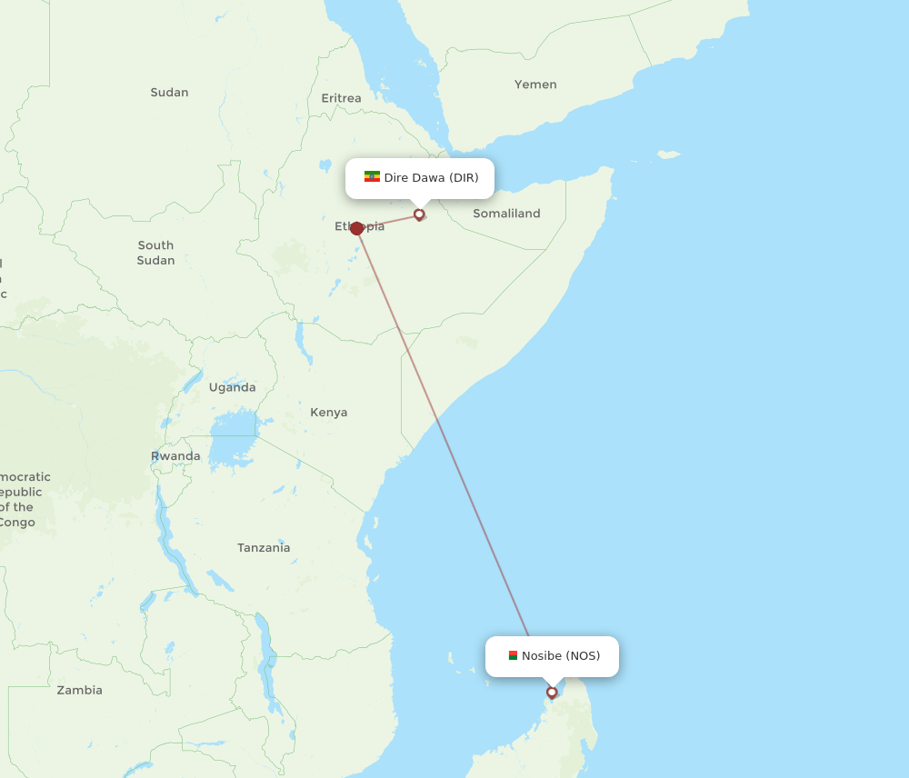 DIR to NOS flights and routes map