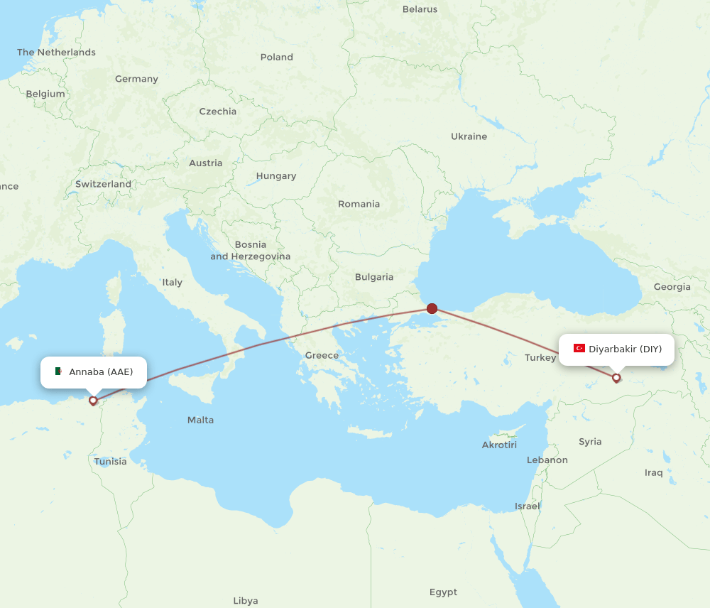Annaba - Diyarbakir route map and flight paths