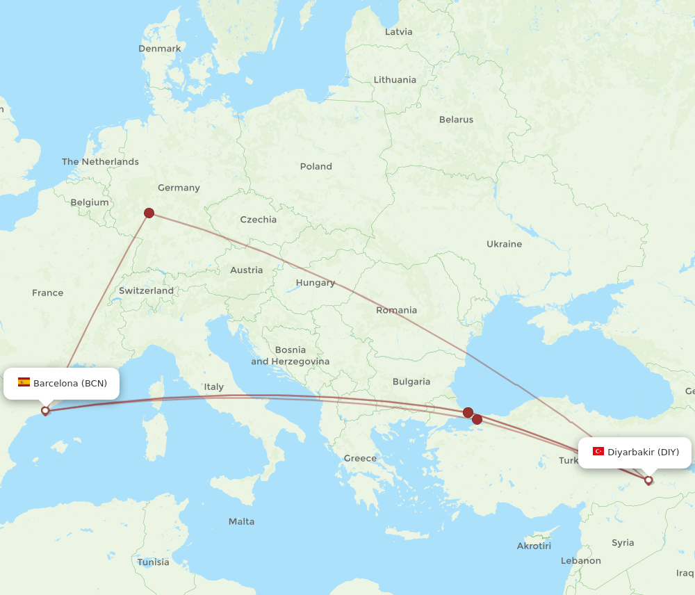 DIY to BCN flights and routes map