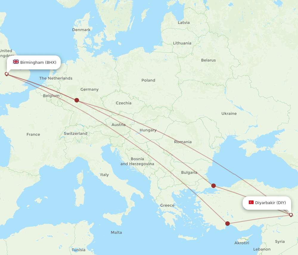 DIY-BHX flight routes