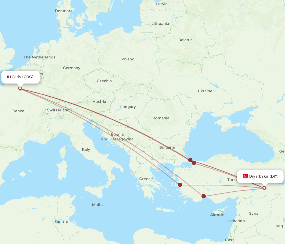 DIY-CDG flight routes
