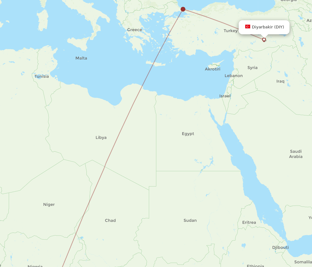 DIY to DLA flights and routes map