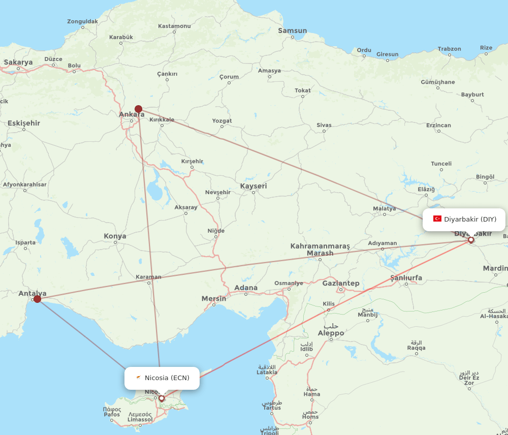 DIY to ECN flights and routes map