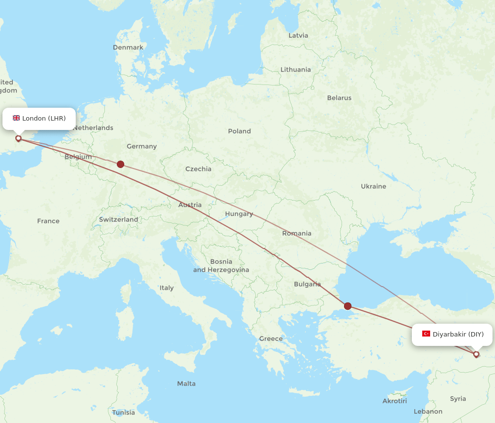 DIY-LHR flight routes