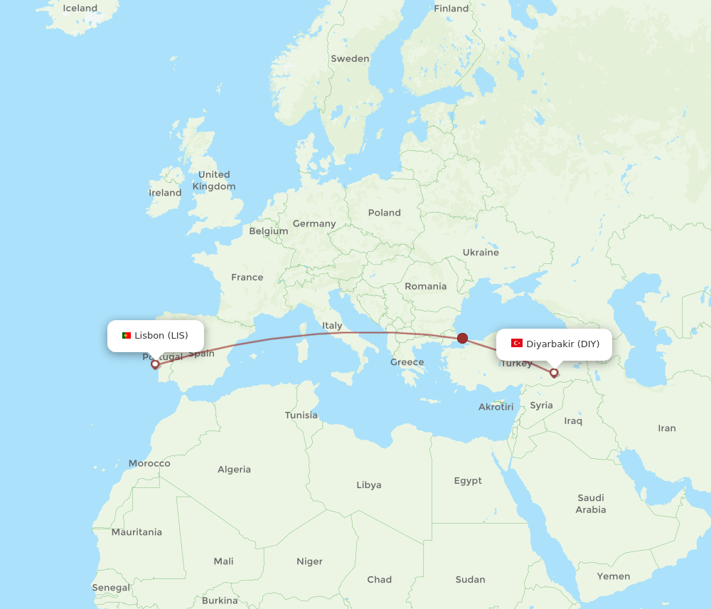 DIY to LIS flights and routes map
