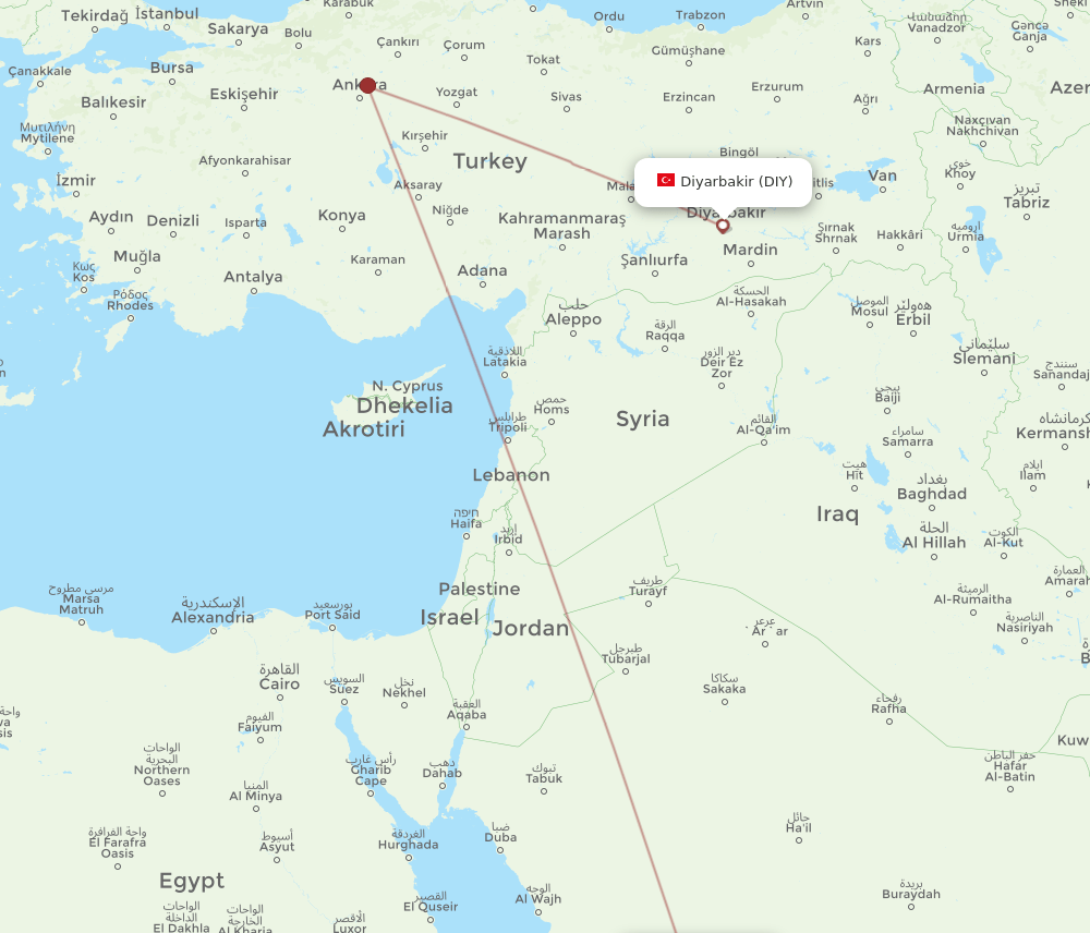 Madinah - Diyarbakir route map and flight paths