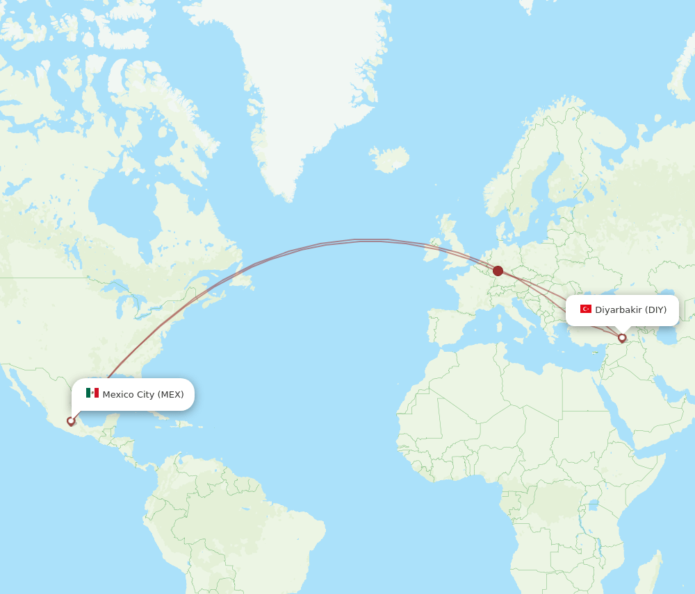 Mexico City - Diyarbakir route map and flight paths