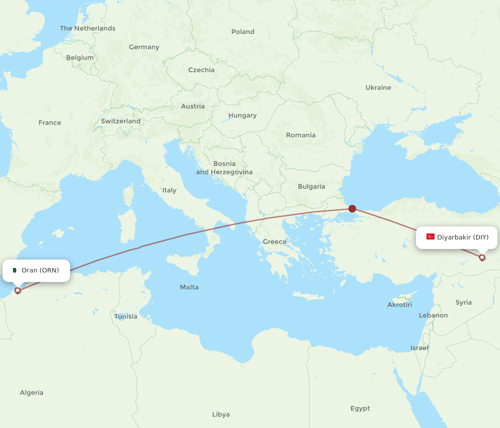 DIY to ORN flights and routes map